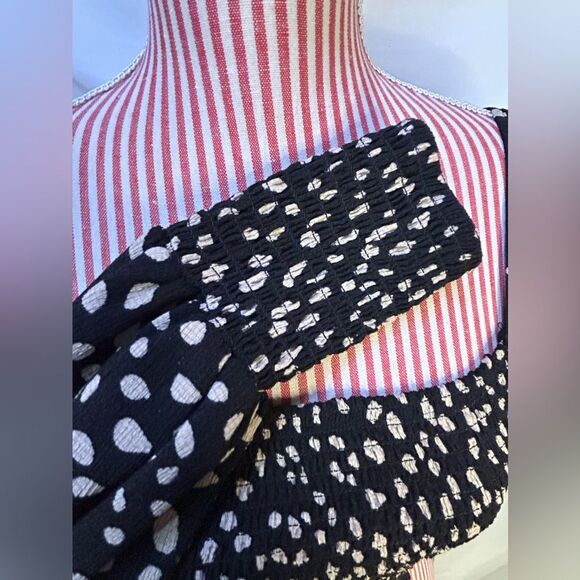 Black Polka Dot Top Retro Smocked Cropped Coquette Whimsigoth Mi Ami Size Large - Picture 4 of 11